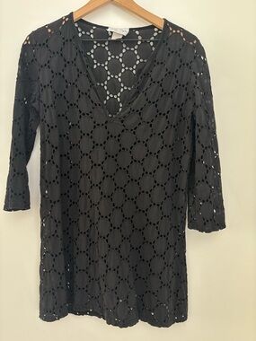 Black Eyelet Crochet Tunic Top
